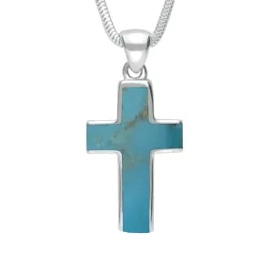 18ct White Gold Turquoise Channel Set Cross Necklace