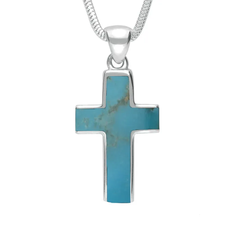 18ct White Gold Turquoise Channel Set Cross Necklace