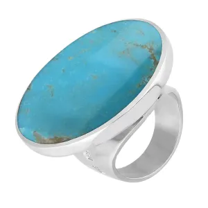 18ct White Gold Turquoise King's Coronation Hallmark Large Round Ring D