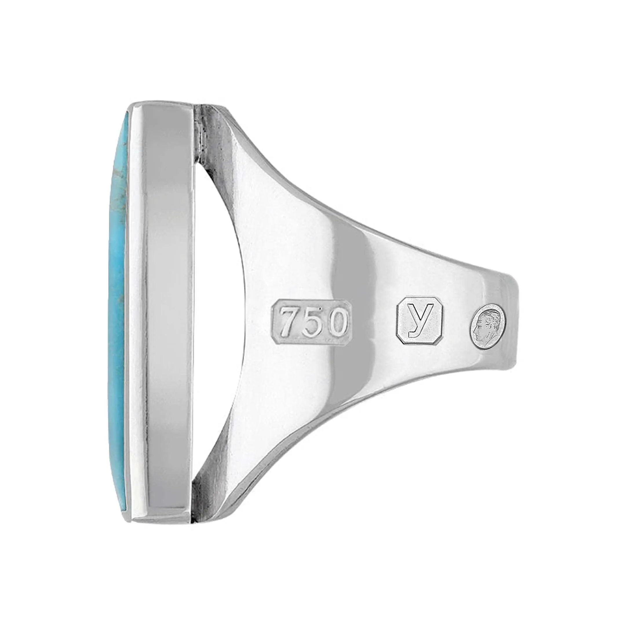 18ct White Gold Turquoise King's Coronation Hallmark Medium Oblong Ring D