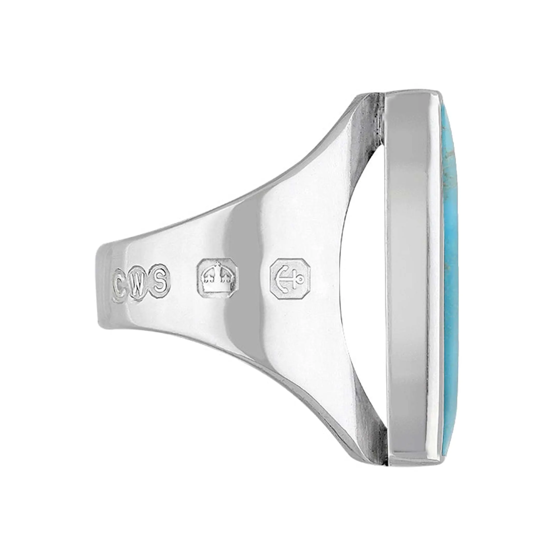 18ct White Gold Turquoise King's Coronation Hallmark Medium Oblong Ring D