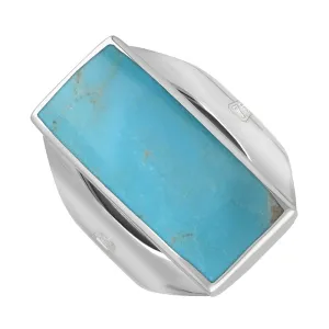 18ct White Gold Turquoise King's Coronation Hallmark Medium Oblong Ring D