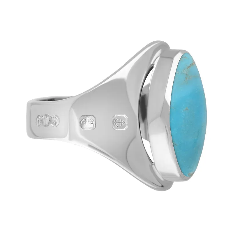18ct White Gold Turquoise King's Coronation Hallmark Small Oval Ring D