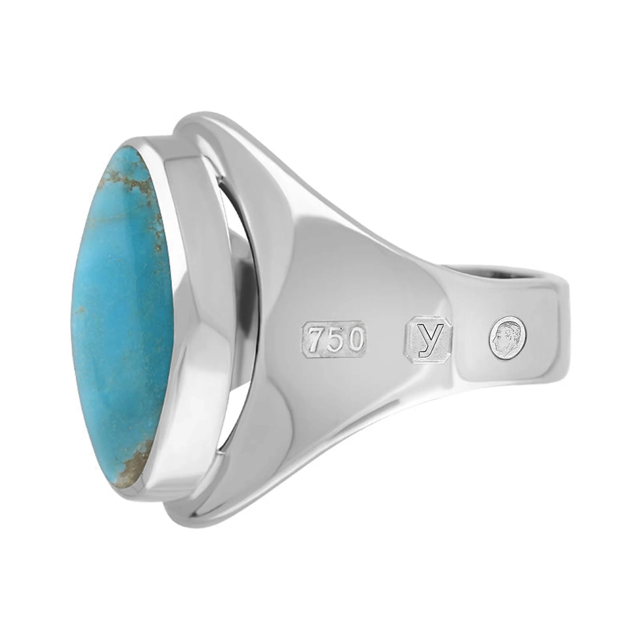 18ct White Gold Turquoise King's Coronation Hallmark Small Oval Ring D