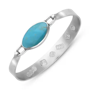 18ct White Gold Turquoise King's Coronation Hallmark Wide Oval Bangle D