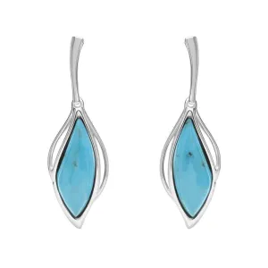 18ct White Gold Turquoise Open Marquise Drop Earrings
