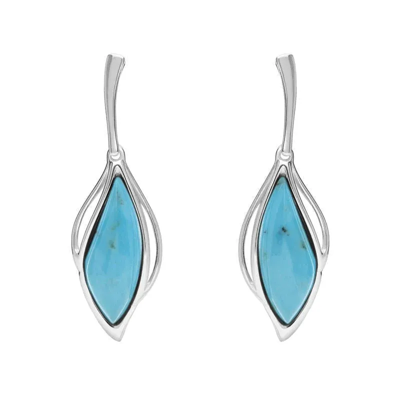 18ct White Gold Turquoise Open Marquise Drop Earrings