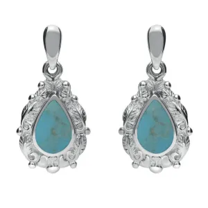 18ct White Gold Turquoise Pear Shaped Leaf Drop Earrings