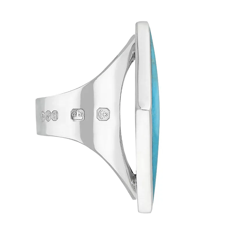 18ct White Gold Turquoise Queen's Jubilee Hallmark Large Rhombus Ring D