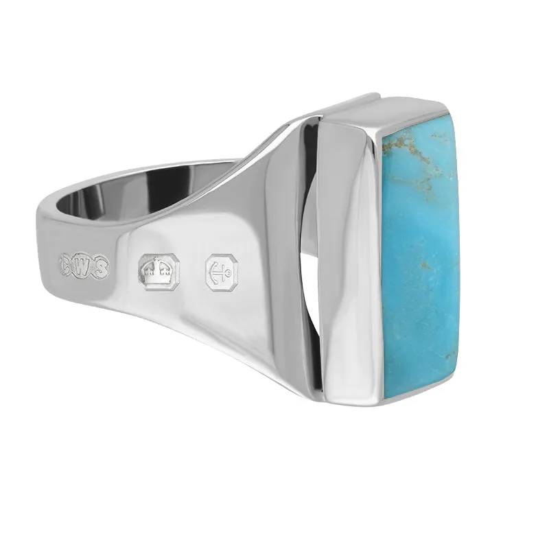 18ct White Gold Turquoise Queen's Jubilee Hallmark Small Oblong Ring D