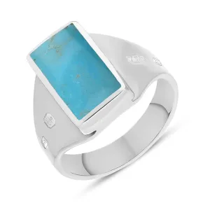 18ct White Gold Turquoise Queen's Jubilee Hallmark Small Oblong Ring D