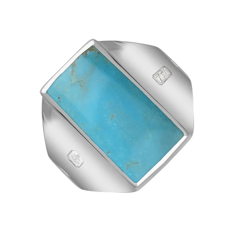 18ct White Gold Turquoise Queen's Jubilee Hallmark Small Oblong Ring D