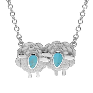 18ct White Gold Turquoise Two Large Sheep Necklace
