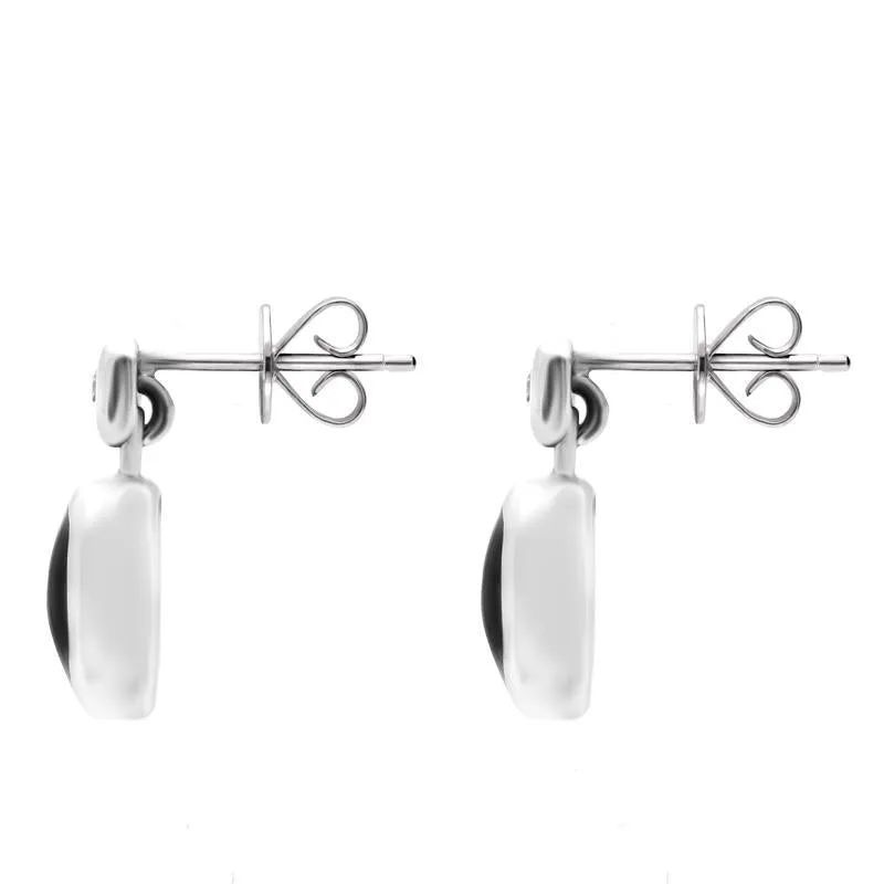 18ct White Gold Whitby Jet 0.06ct Diamond Hexagon Shaped Drop Earrings