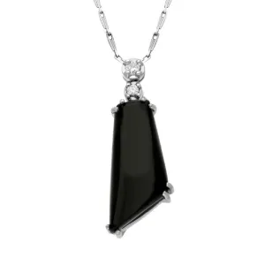 18ct White Gold Whitby Jet 0.07ct Diamond Abstract Shaped Necklace D