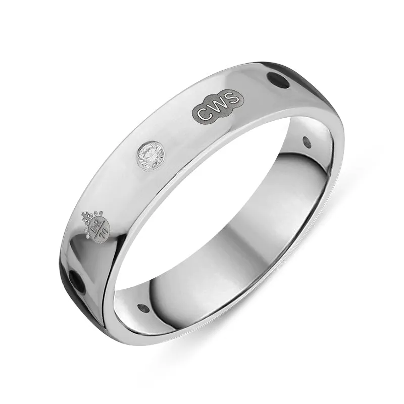 18ct White Gold Whitby Jet 0.08ct Diamond Queen's Jubilee Hallmark 5mm Ring D