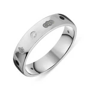 18ct White Gold Whitby Jet 0.08ct Diamond Queen's Jubilee Hallmark 5mm Ring D