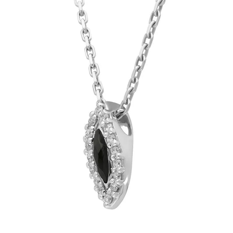 18ct White Gold Whitby Jet 0.09ct Diamond Marquise Necklace D