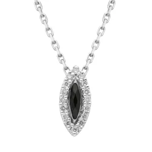 18ct White Gold Whitby Jet 0.09ct Diamond Marquise Necklace D