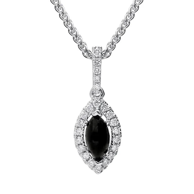 18ct White Gold Whitby Jet 0.11ct Diamond Marquise Necklace