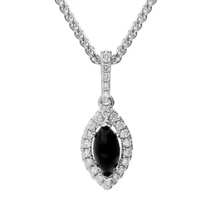 18ct White Gold Whitby Jet 0.11ct Diamond Marquise Necklace