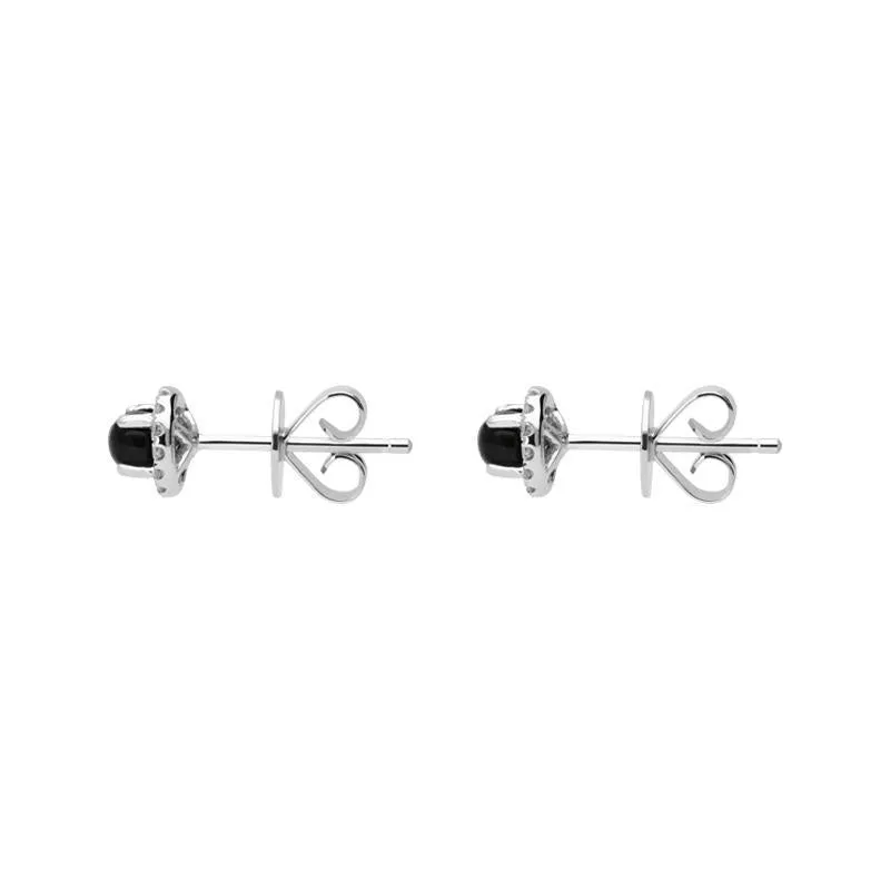 18ct White Gold Whitby Jet 0.12ct Diamond Round Stud Earrings