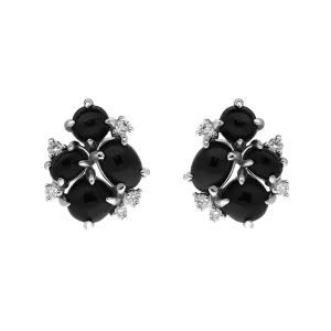 18ct White Gold Whitby Jet 0.13ct Diamond Four Stone Abstract Cluster Stud Earrings D