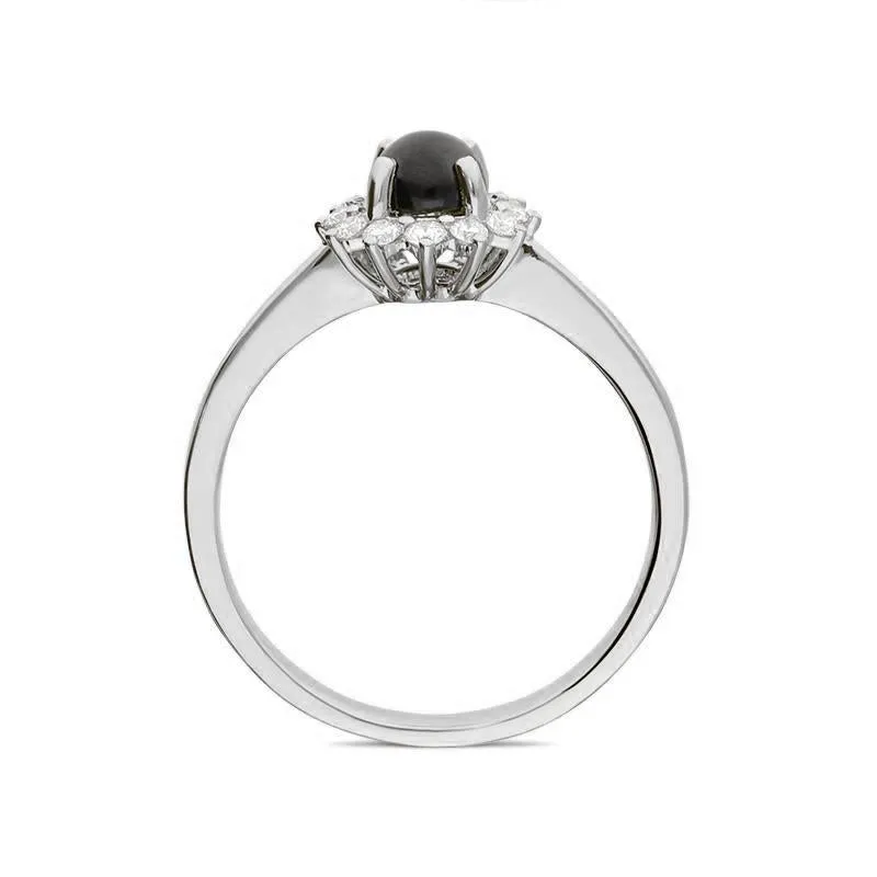 18ct White Gold Whitby Jet 0.18ct Diamond Round Cluster Ring