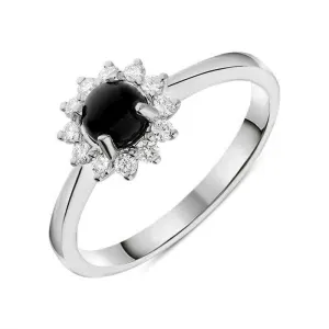 18ct White Gold Whitby Jet 0.18ct Diamond Round Cluster Ring