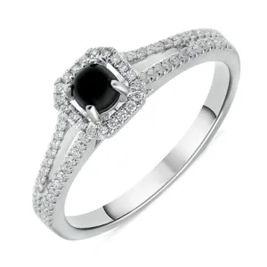18ct White Gold Whitby Jet 0.21ct Diamond Cushion Split Shank Ring