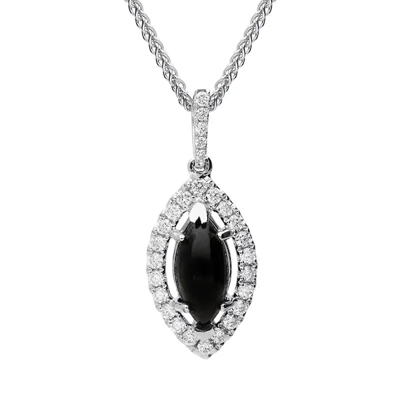 18ct White Gold Whitby Jet 0.21ct Diamond Marquise Necklace