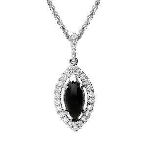 18ct White Gold Whitby Jet 0.21ct Diamond Marquise Necklace