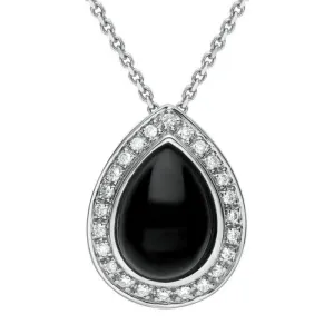 18ct White Gold Whitby Jet 0.21ct Diamond Pear Pave Necklace