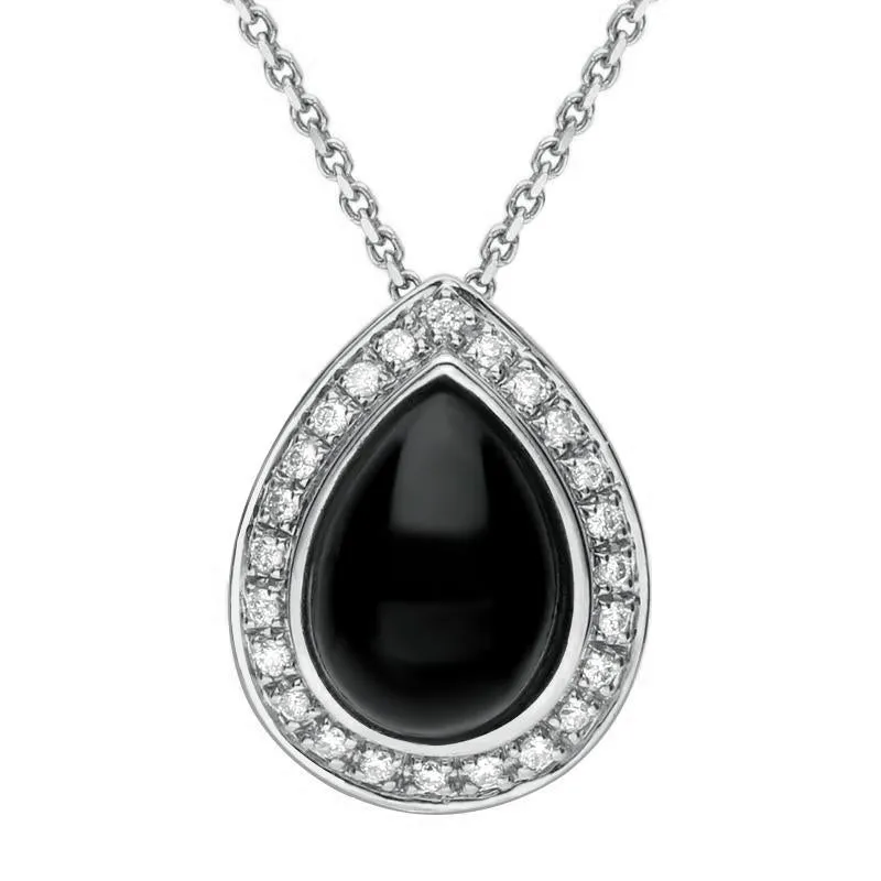 18ct White Gold Whitby Jet 0.21ct Diamond Pear Pave Necklace