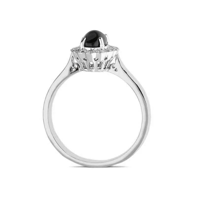 18ct White Gold Whitby Jet 0.22ct Diamond Oval Ring