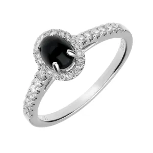18ct White Gold Whitby Jet 0.22ct Diamond Oval Ring