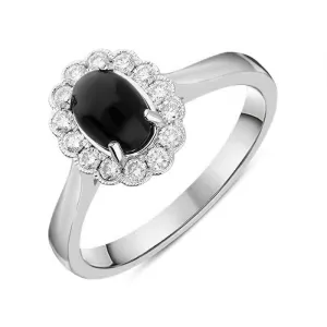 18ct White Gold Whitby Jet 0.22ct Diamond Oval Ring