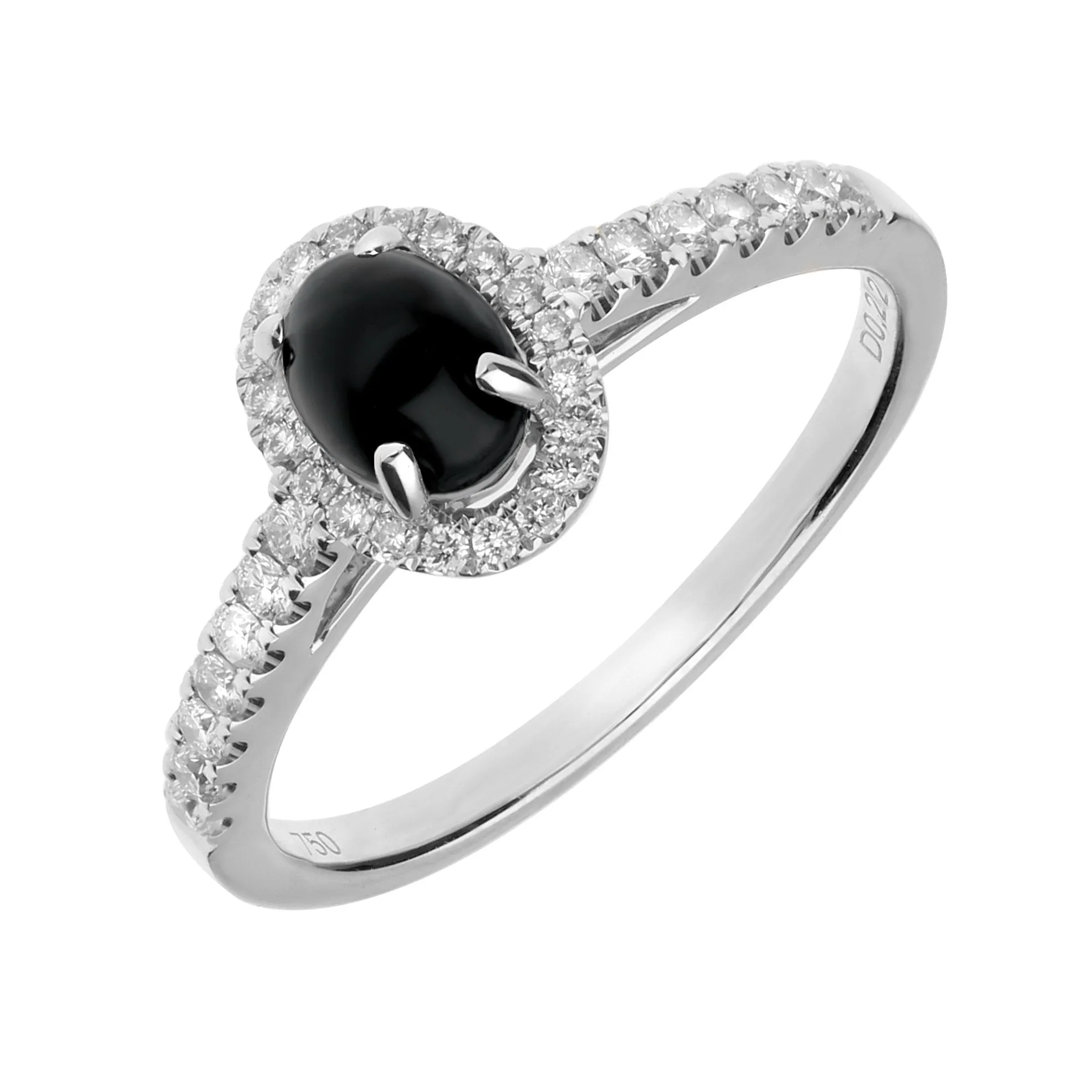 18ct White Gold Whitby Jet 0.22ct Diamond Oval Ring