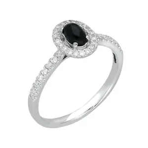 18ct White Gold Whitby Jet 0.24ct Diamond Claw Set Oval Centre Ring