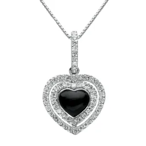 18ct White Gold Whitby Jet 0.30ct Diamond Heart Necklace D