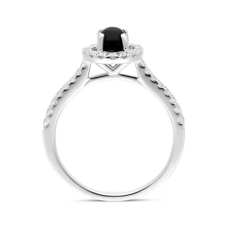 18ct White Gold Whitby Jet 0.33ct Diamond Round Halo Ring