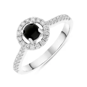 18ct White Gold Whitby Jet 0.33ct Diamond Round Halo Ring