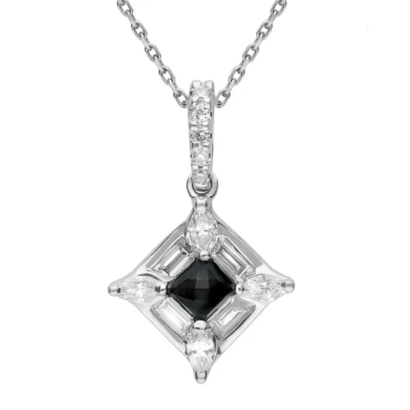 18ct White Gold Whitby Jet 0.37ct Diamond Square Necklace D