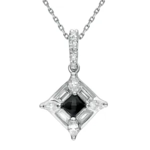 18ct White Gold Whitby Jet 0.37ct Diamond Square Necklace D