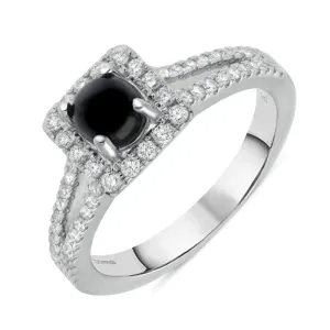 18ct White Gold Whitby Jet 0.38ct Diamond Cushion Split Shank Ring