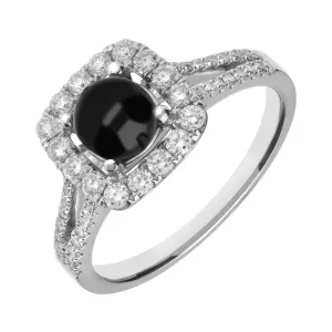 18ct White Gold Whitby Jet 0.53ct Diamond Cushion Split Shank Ring