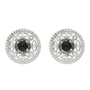 18ct White Gold Whitby Jet 0.62ct Diamond Round Art Deco Earrings