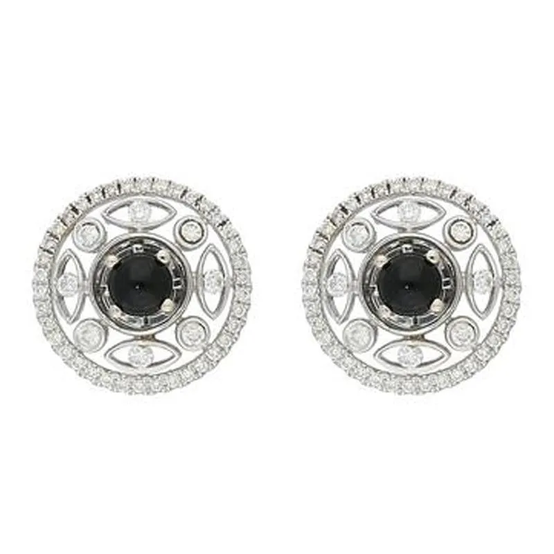 18ct White Gold Whitby Jet 0.62ct Diamond Round Art Deco Earrings