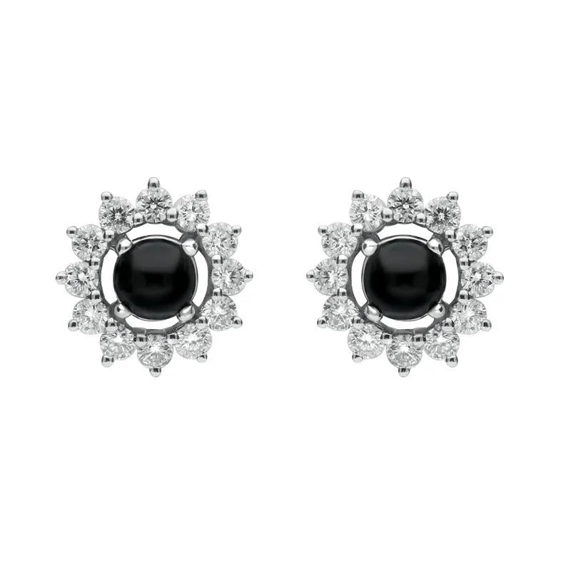 18ct White Gold Whitby Jet 0.65ct Diamond Round 2 in 1 Stud Earrings