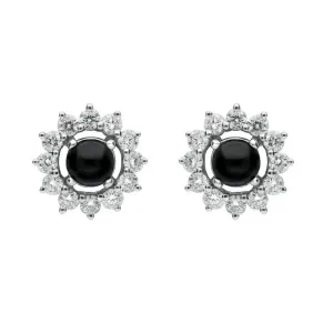 18ct White Gold Whitby Jet 0.65ct Diamond Round 2 in 1 Stud Earrings